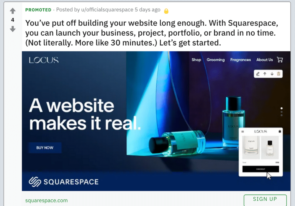 Squarespace Reddit Ad