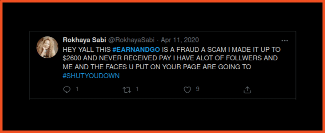 Earn and Go tweet Scam